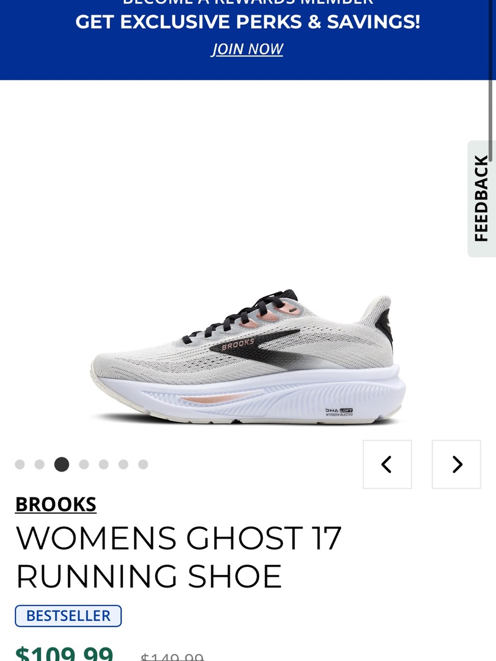 Brooks Women's Ghost 17 Running Shoe - White with Black size 6.5